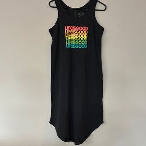 Life Is Good Black Dress with Multicolor Logo size S